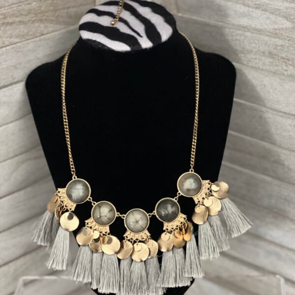 Statement Piece Gold Necklace Adorned With Hanging Pendants