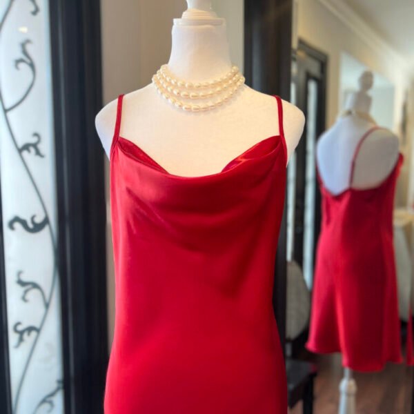 Elegant Women’s Red Satin Slip Dress