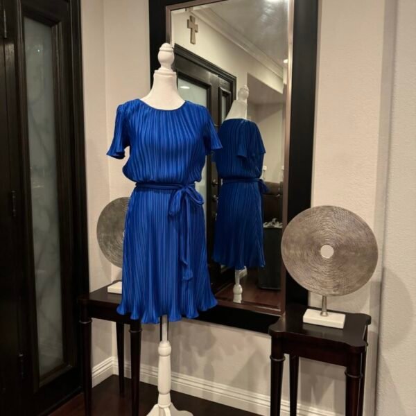 Royal Blue Pleated Tie Waist Midi Dress