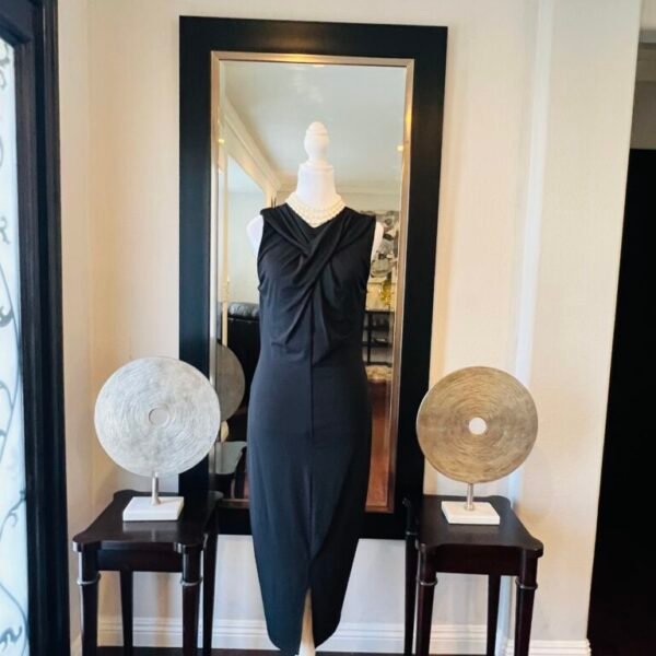 Elegant Black Jersey Neck Front Slit Dress