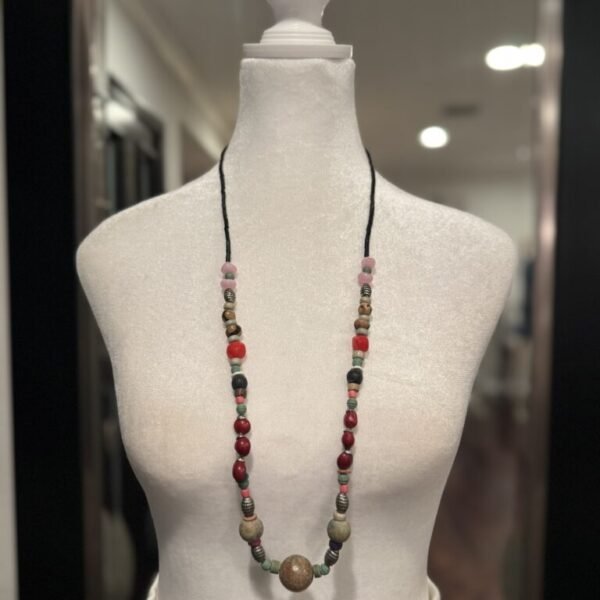 Multi-colored Red Bead Long Necklace