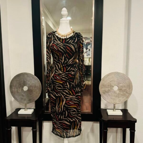 Multi-Color Long Sleeve Animal Print Maxi Dress