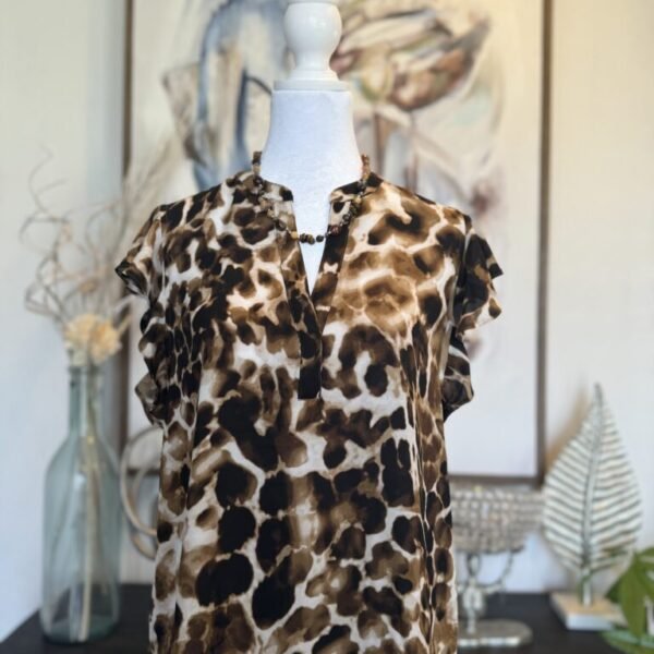 Calvin Klein Leopard Print V-Neck Sleeve Woven Top